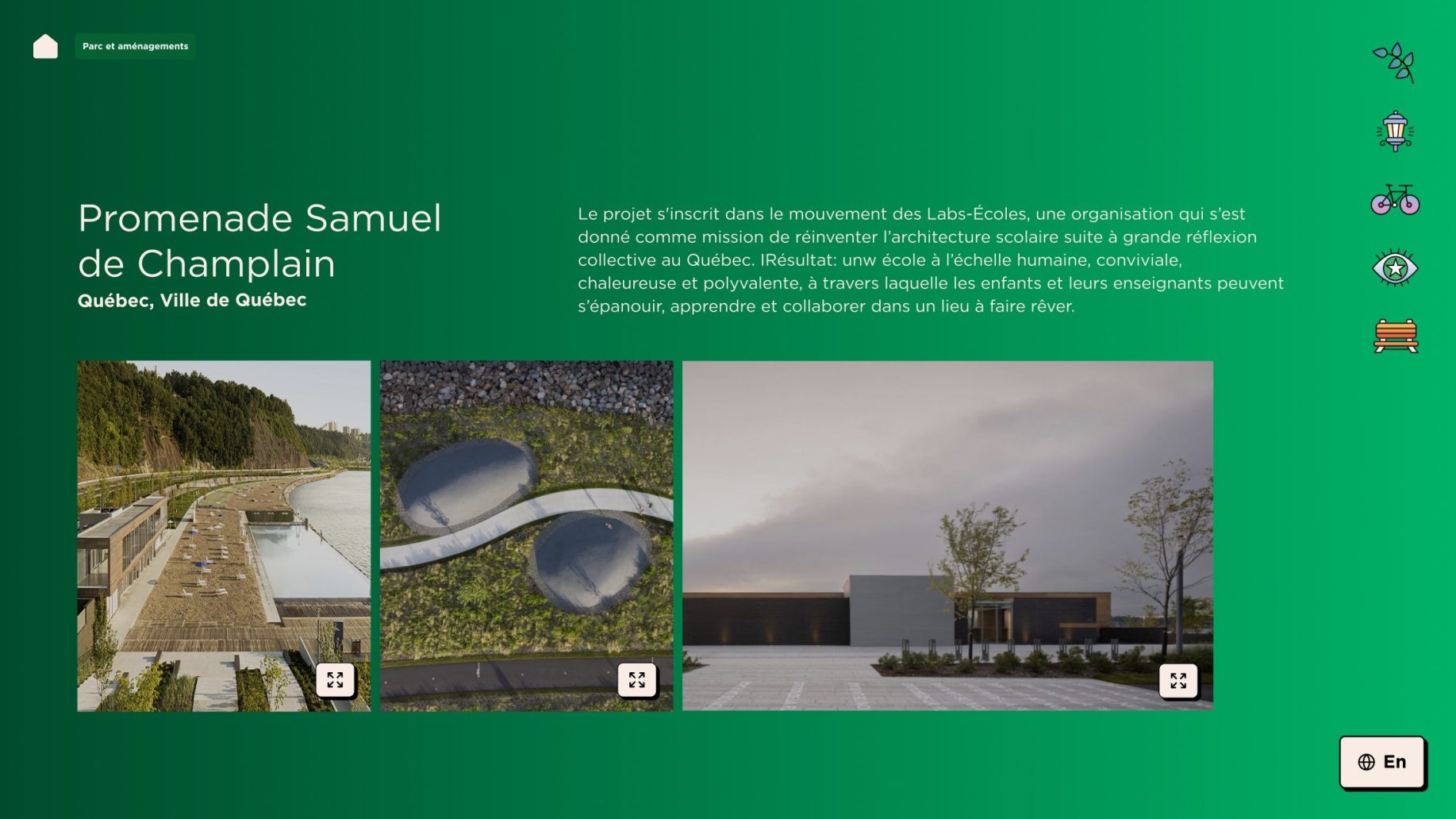 Borne des maquettes urbaines : fiche de la Promenade Samuel-De Champlain