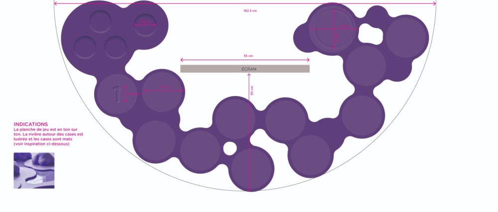 Plan de conception du plateau Sexcalade : mesures des 12 cases
